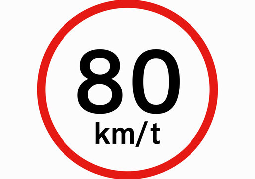 A traffic sign displaying 80 kmt within a redbordered white circle