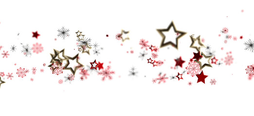 Decorative abstract image featuring stars and snowflakes falling on a clean white backdrop. Perfect for holiday or winter themed projects. Ideal