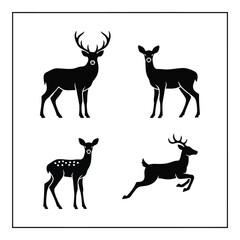 Four silhouette deer collection majestic antlered stag graceful doe fawn running wildlife animal art digital art silhouette © JASMIN