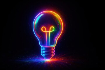 Vibrant neon light bulb concept studio digital art dark background eye-catching design