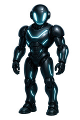 Fototapeta premium Futuristic robot character with glowing accents in dynamic pose,png on transparent background