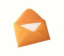 open Envelope with Message isolated vector 3d icon on white background for representing email, notifications, or digital correspondence in web and mobile interfaces.
