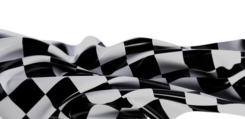 Dramatic rendering of a checkered flag waving, perfect for race or competition imagery. High-quality 3D artwork shows motion, speed, and the fin