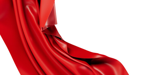 Dynamic flowing red fabric, creating a sense of movement and elegance against a clean white...