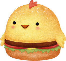 Cute Chick Burger: A Whimsical and Delicious Illustration.