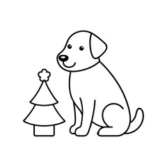 outline vector illustration of a cute dog sitting icon vector art