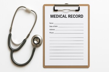 Medical record documentation healthcare office paperwork clinical environment top-down view patient privacy