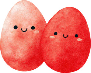 Two smiling eggs with cute faces and a watercolor effect.