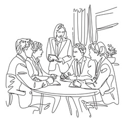 Business Meeting Illustration, Corporate Team Discussion, Office Brainstorming, and Collaboration Vector