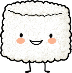 Cute sushi roll character with happy expression and tiny legs.