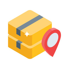 Parcel with location pin symbol representing delivery tracking service.