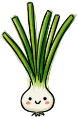 Cute Cartoon Green Onion with Smiling Face Illustration.