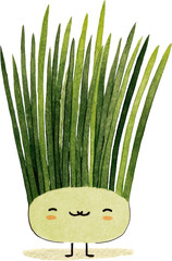 Charming Cartoon Chives: A Whimsical Vegetable Illustration.