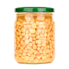 canned corn in a glass can, isolate