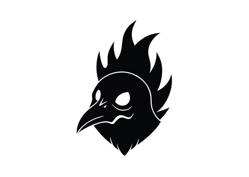 dark crow flame skull silhouette vector icon