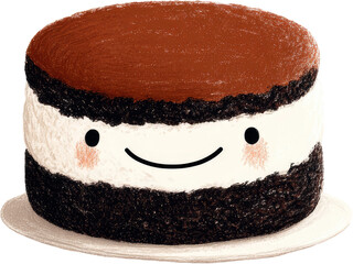 Delicious Dessert Cake with Smiling Face on White Plate.