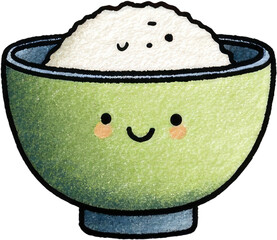 Cute Cartoon Bowl of Rice with Smiling Face.