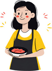 Woman Chef Holding Bowl of Food Smiling Happily.