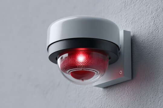 Close up view of a fire alarm with red light flashing in a building Generative AI