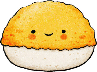 Cute Smiling Omelette Rice Ball Food Illustration.