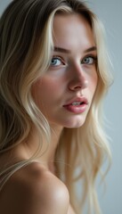 Obraz premium Stunning close-up portrait of a young woman with flowing blonde hair