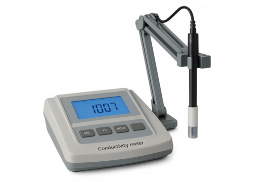 Conductivity meter measuring electrical conductance in laboratory science
