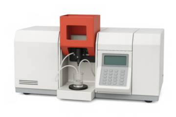 Scientific laboratory analyzer machine performing chemical analysis on transparent background