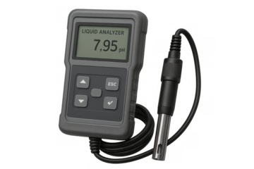 Digital ph meter showing liquid analyzing on screen