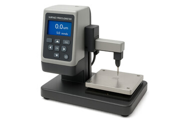 Surface profilometer measuring roughness with precision on transparent background