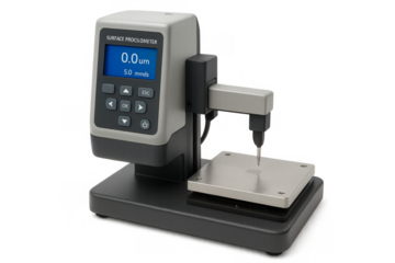 Surface profilometer measuring roughness with precision on transparent background