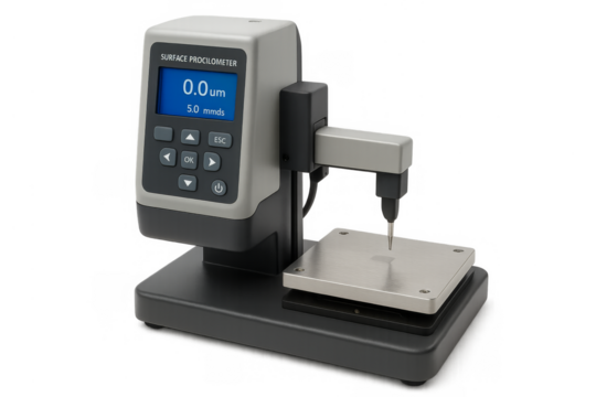 Surface profilometer measuring roughness with precision on transparent background