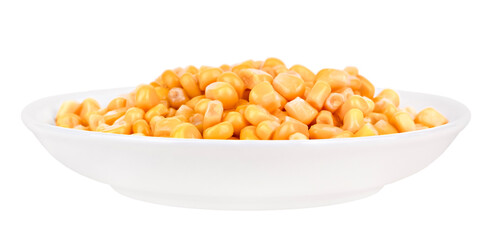 canned corn on a plate. isolate