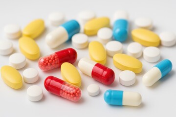 Pharmaceutical insights colorful pills and capsules laboratory setting close-up view health concept