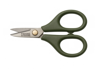Fishing scissors tool with olive green handles