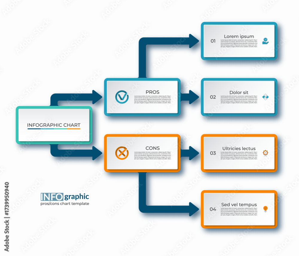 Canvas Prints infographic template with pros and cons comparison design. vector chart with boxes, arrows, place fo