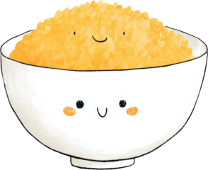 Cute Bowl of Rice with Smiling Face and Cheerful Expression.