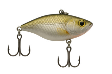 Fishing lure bait with treble hooks on transparent background