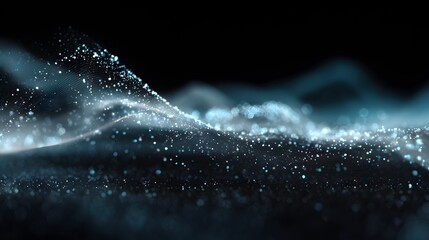 abstract particles with selective focus and bokeh effect. abstract digital particles. Futuristic wave with connecting dots and lines. Network connection structure. Big data visualization.