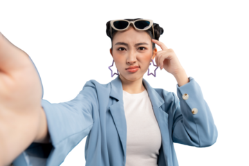 Young woman looks annoyed while taking selfie on PNG
