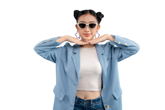 Stylish Asian woman in sunglasses strikes a pose on PNG