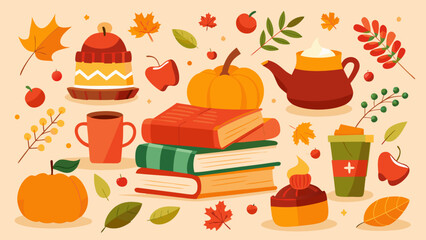 Cozy Autumn Elements, A collection of charming autumn-themed illustrations.