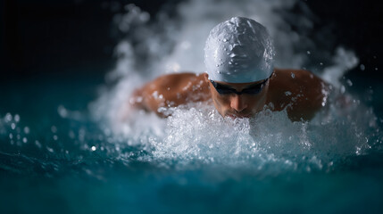 Dynamic sports photography of swimmer in action, concept of fitness, energy and aquatic performance dynamic sports photography, swimmer in action, fitness and energy, aquatic perfo