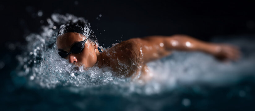 Dynamic sports photography of swimmer in action, concept of fitness, energy and aquatic performance dynamic sports photography, swimmer in action, fitness and energy, aquatic perfo