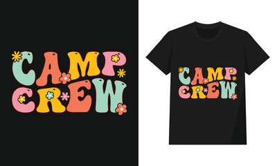 Camp Crew – Retro 70s Groovy Typography with Floral Daisy Design | Hippie Summer Graphic Illustration