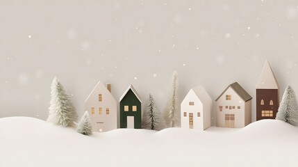 Fototapeta premium Christmas and New Year holiday background with small houses and snowflakes.