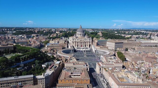 Vatican City aerial view of St Peters Basilica and Square 4K