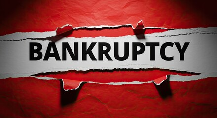 A red and white striped banner with the word 'BANKRUPTCY' written on it.