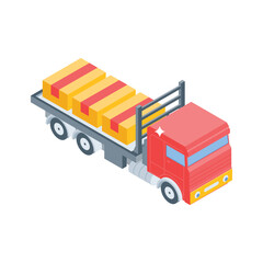 A vibrant isometric icon of a cargo truck carrying packages