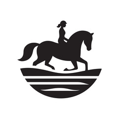 horse and rider on beach vector silhouette clip art logo design illustration