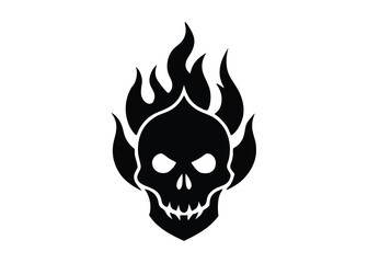 evil flame skull silhouette vector icon